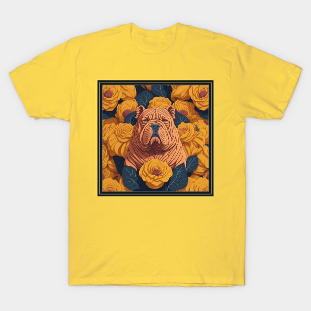 Dogs, sharpei dog and flowers, dog, style vector (Yellow version #3 sharpei) T-Shirt by xlhombat